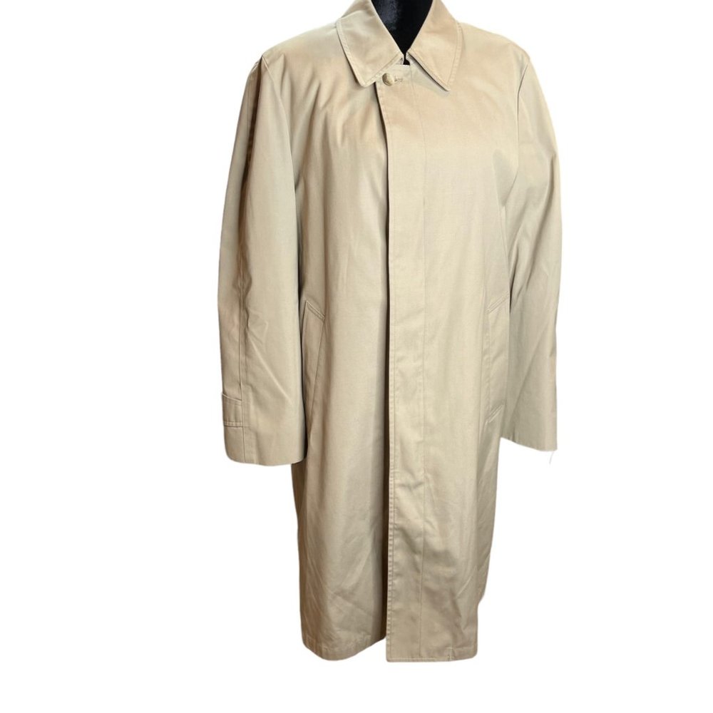 London Fog Maincoats Jacket Men 40 Regular Trench Coat Beige Khaki Faux Fur Line